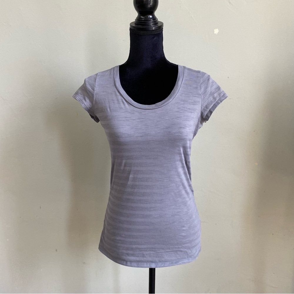 The Limited gray striped fitted cap sleeve t-shirt